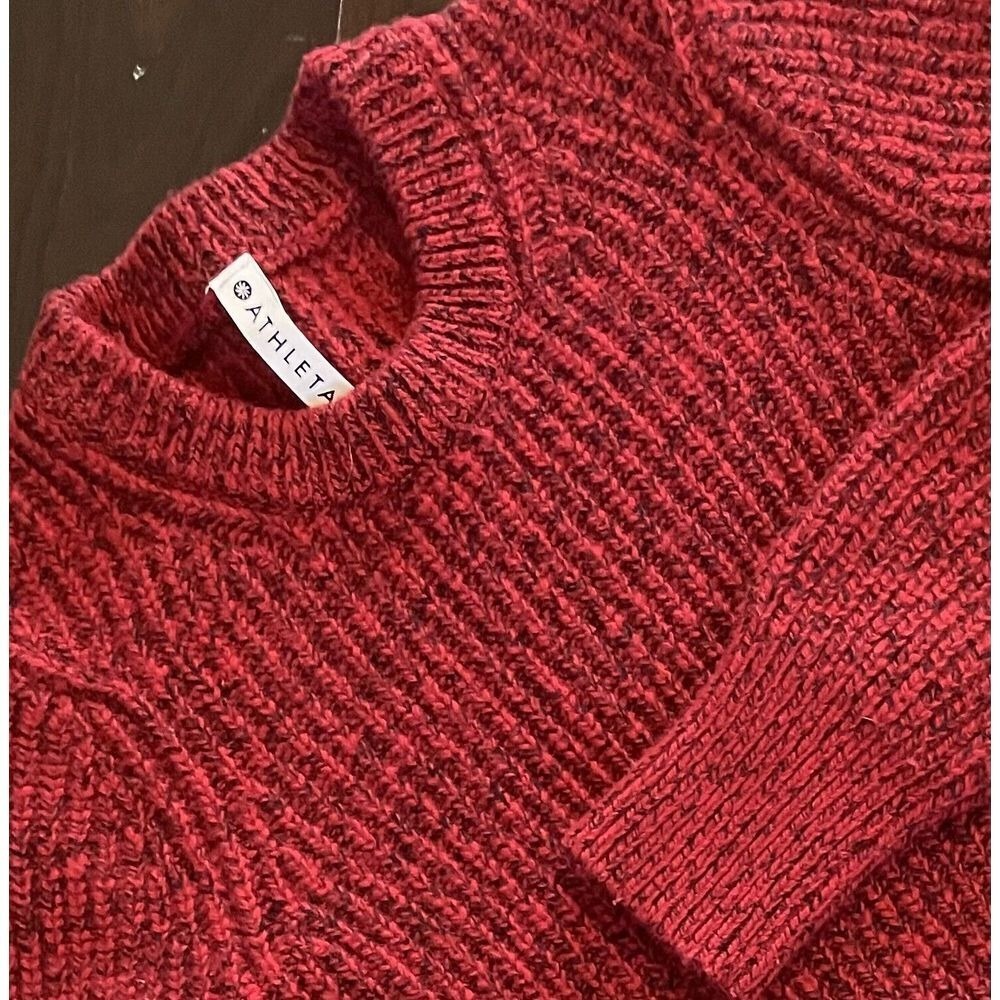 Athleta Sweater Women XS Red Black Marled Wool Blend Ribbed Crewneck Chunky Knit